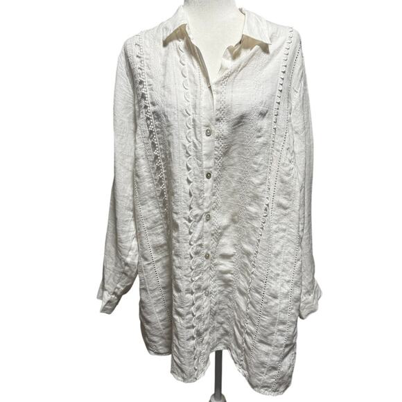 J.Jill Love Linen White Embroidered Tunic Top Shirt Women’s Plus 2X - Picture 1 of 7